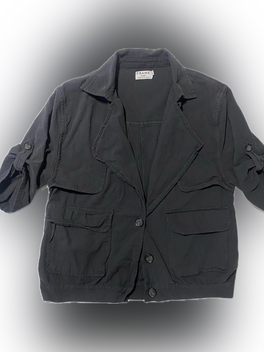 Frame Denim Black Button-Front Utility Shirt Jacket